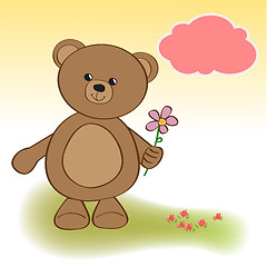 Image showing happy birthday card with teddy bear and flower