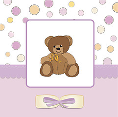 Image showing romantic baby girl announcement card with teddy bear