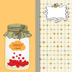 Image showing Thank you greeting card with hearts plugged into the jar