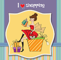 Image showing pretty young woman who is happy that she went shopping