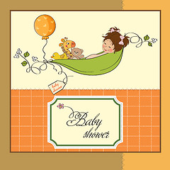 Image showing little girl siting in a pea been. baby announcement card