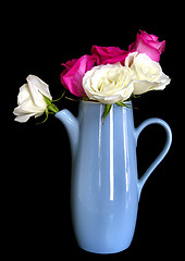 Image showing Blue Pitcher with Roses