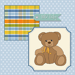 Image showing new baby announcement card with teddy bear