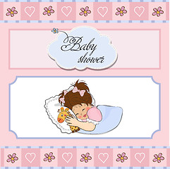 Image showing baby shower card with little girl and her toy