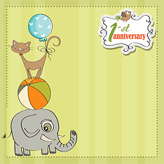 Image showing first anniversary card with pyramid of animals