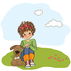 Image showing curly little girl and her dog