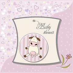 Image showing new baby girl announcement card with cow