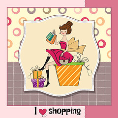 Image showing pretty young woman who is happy that she went shopping