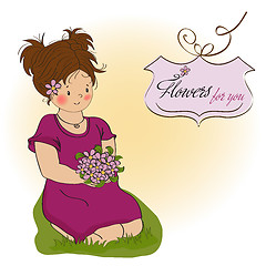 Image showing young girl with a bouquet of flowers