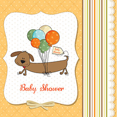 Image showing baby shower card with long dog and balloons