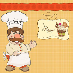 Image showing Background with Smiling Chef and Menu