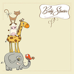 Image showing baby shower card with funny pyramid of animals