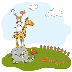 Image showing baby shower card with funny pyramid of animals