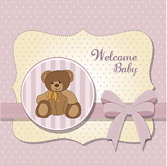 Image showing romantic baby girl announcement card with teddy bear