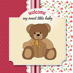 Image showing baby shower card with teddy bear toy