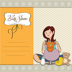 Image showing happy pregnant woman, baby shower card