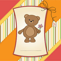 Image showing happy birthday card with teddy bear and flower