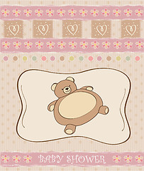 Image showing romantic baby girl announcement card with teddy bear