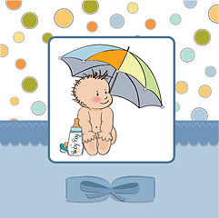 Image showing baby boy shower card with funny baby under his umbrella