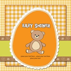 Image showing baby shower card with teddy bear toy