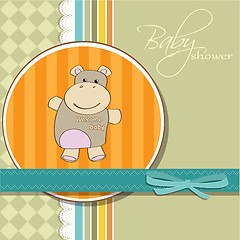 Image showing childish baby girl announcement card with hippo toy