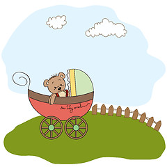 Image showing funny teddy bear in stroller