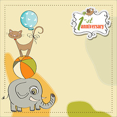 Image showing first anniversary card with pyramid of animals