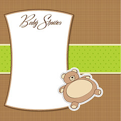 Image showing baby shower card with teddy bear toy