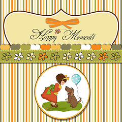 Image showing young girl and her dog in a wonderful birthday greeting card