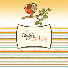 Image showing birthday greeting card with funny little bird