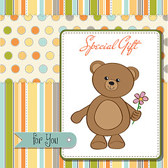 Image showing happy birthday card with teddy bear and flower