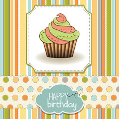 Image showing cute happy birthday card with cupcake