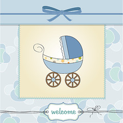 Image showing baby boy shower card with stroller