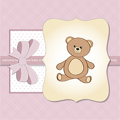 Image showing romantic baby girl announcement card with teddy bear