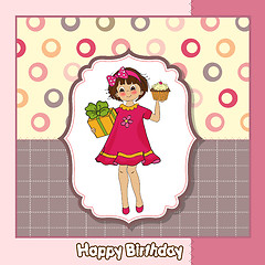 Image showing birthday greeting card with girl and big cupcake