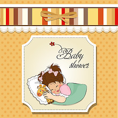 Image showing baby shower card with little girl and her toy