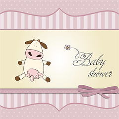 Image showing new baby girl announcement card with cow