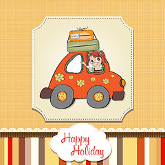 Image showing happy woman going on holiday by car