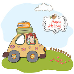 Image showing happy woman going on holiday by car