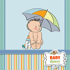 Image showing baby boy shower card with funny baby under his umbrella