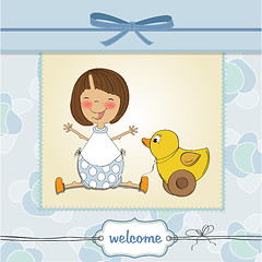 Image showing welcome baby card with girl and and her duck