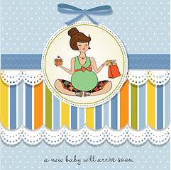 Image showing baby announcement card with pregnant woman