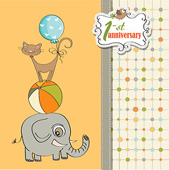 Image showing first anniversary card with pyramid of animals