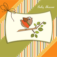 Image showing welcome baby card with funny little bird