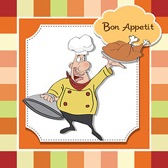 Image showing funny cartoon chef with tray of food in hand