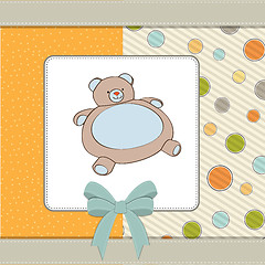 Image showing baby shower card with teddy bear toy