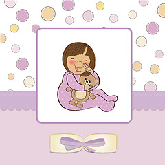 Image showing little baby girl with her teddy bear toy