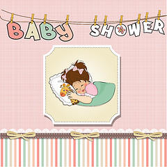 Image showing baby shower card with little girl and her toy