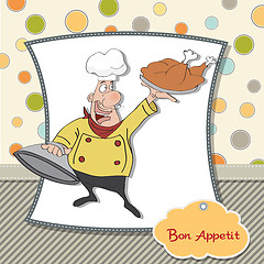 Image showing funny cartoon chef with tray of food in hand