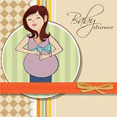 Image showing happy pregnant woman, baby shower card